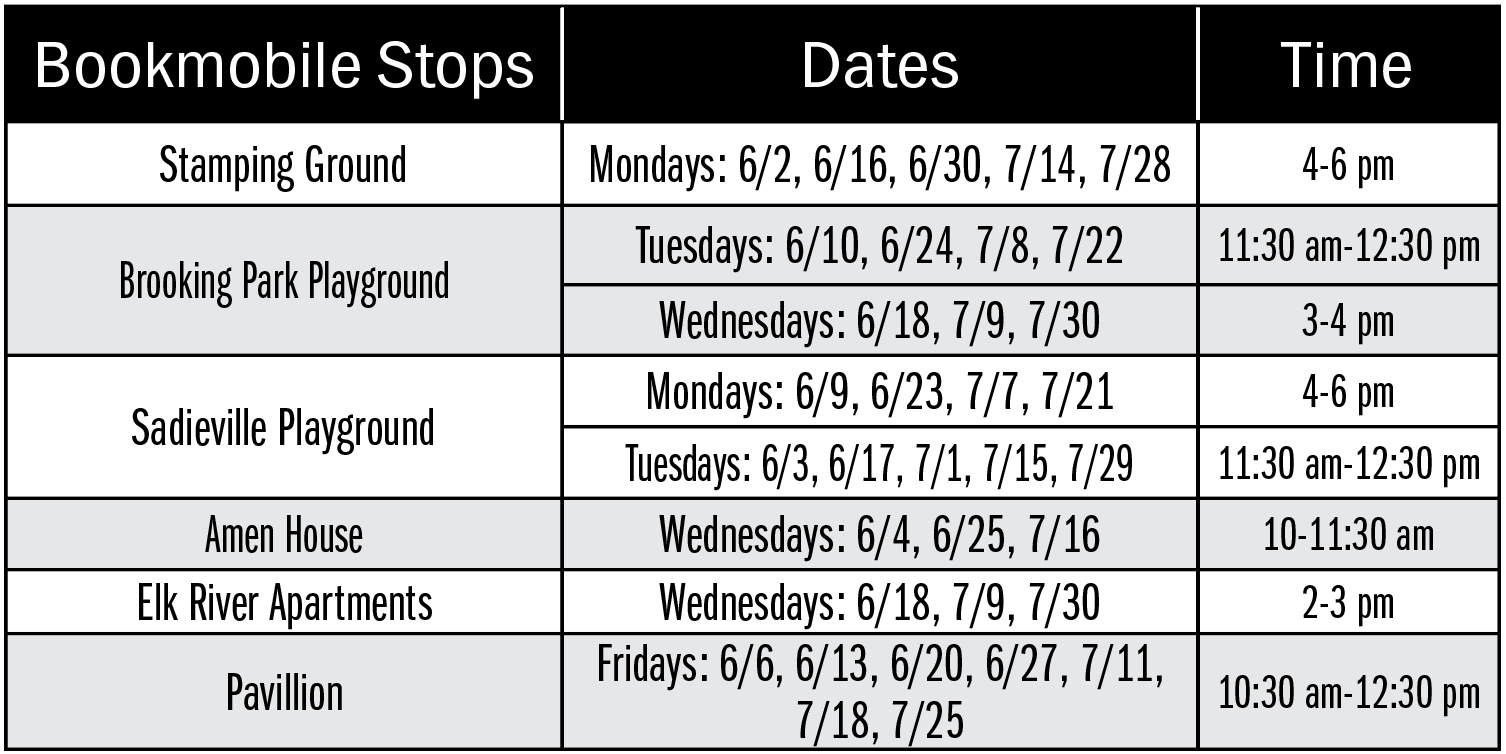 June and July bookmobile schedule