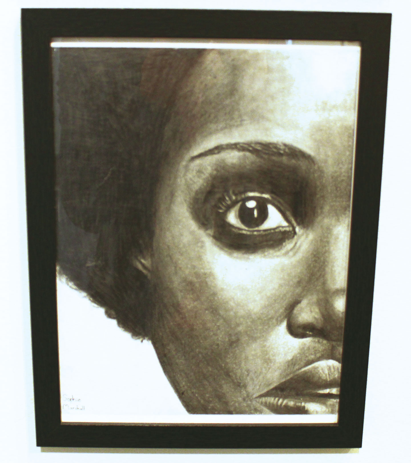 pencil drawing of half face portrait of a woman