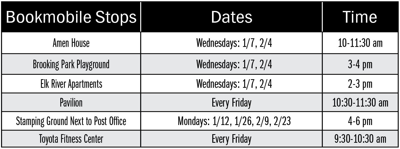 Jan/Feb Bookmobile schedule