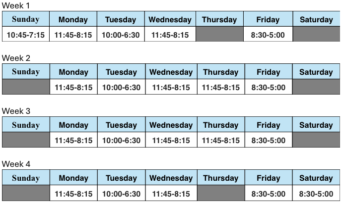 Technology clerk work hours